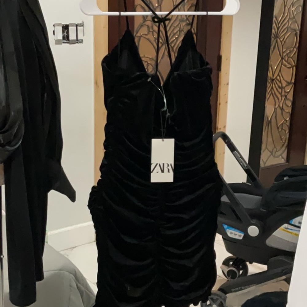 Zara Black Velvet Halter Dress